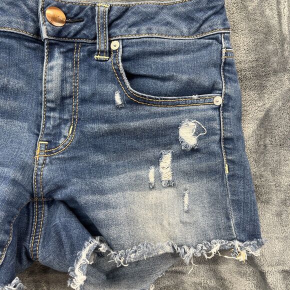 American Eagle Womens Midi Super Super Stretch Distressed Denim Shorts Sz 6 - Picture 3 of 15